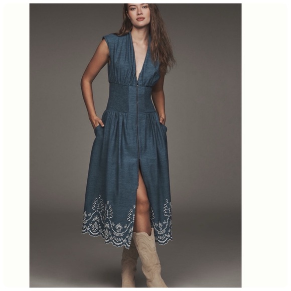 NWT Anthropologie The Tommie Denim Eyelet Trim Dress, M - Picture 7 of 13